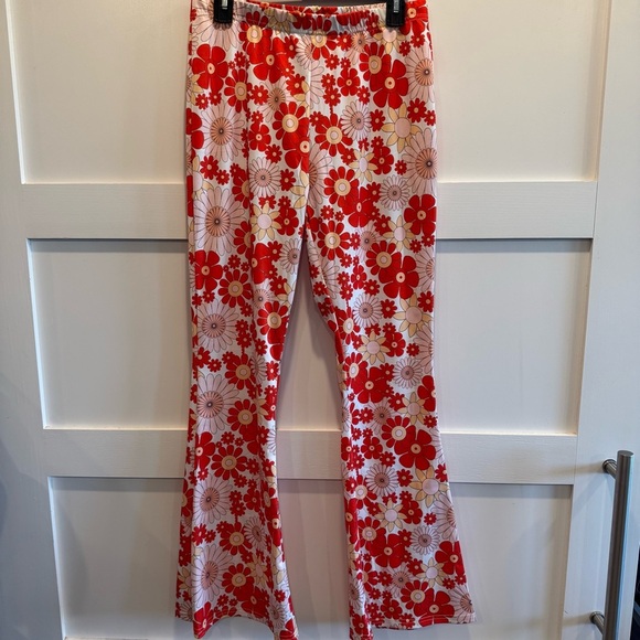 Pants - Floral Flare 2XL Pants in Red and White Color